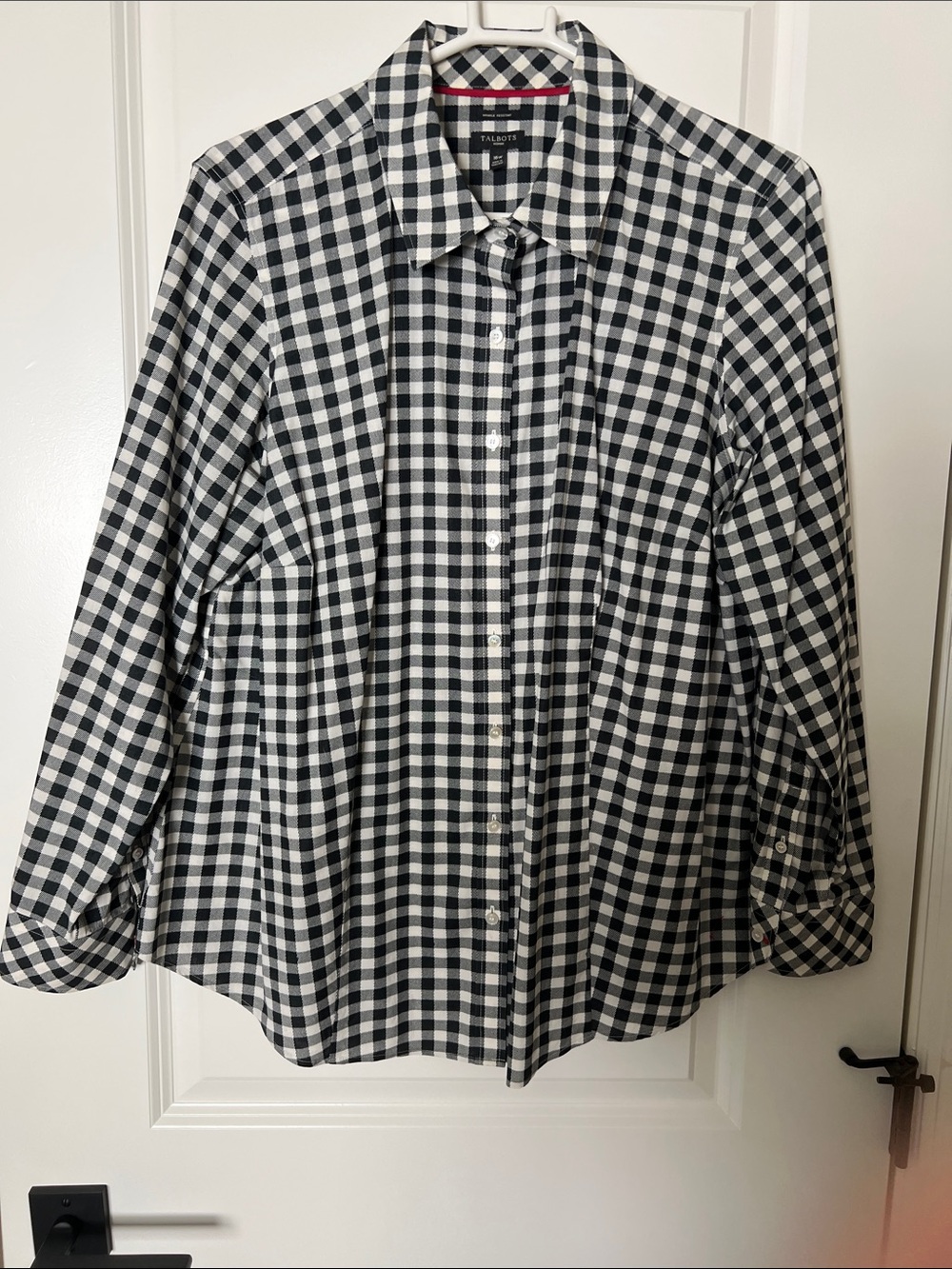 Talbots Black and Ecru Gingham Button-Down Blouse